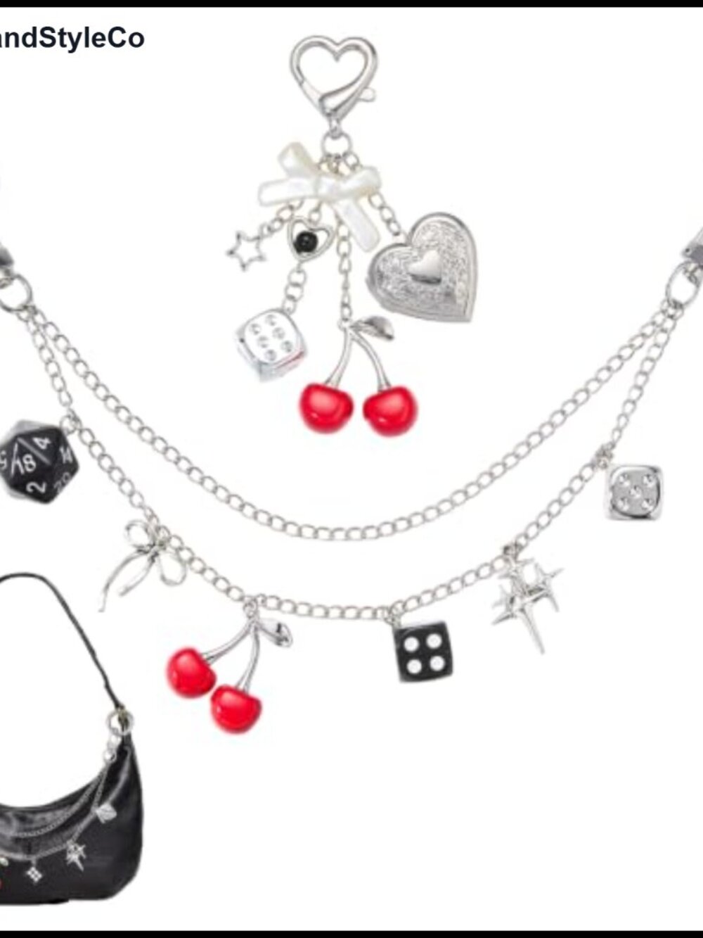 Metal Purse Charm Chain Double-Layer Heart Locket Tassel Bag Accessory
